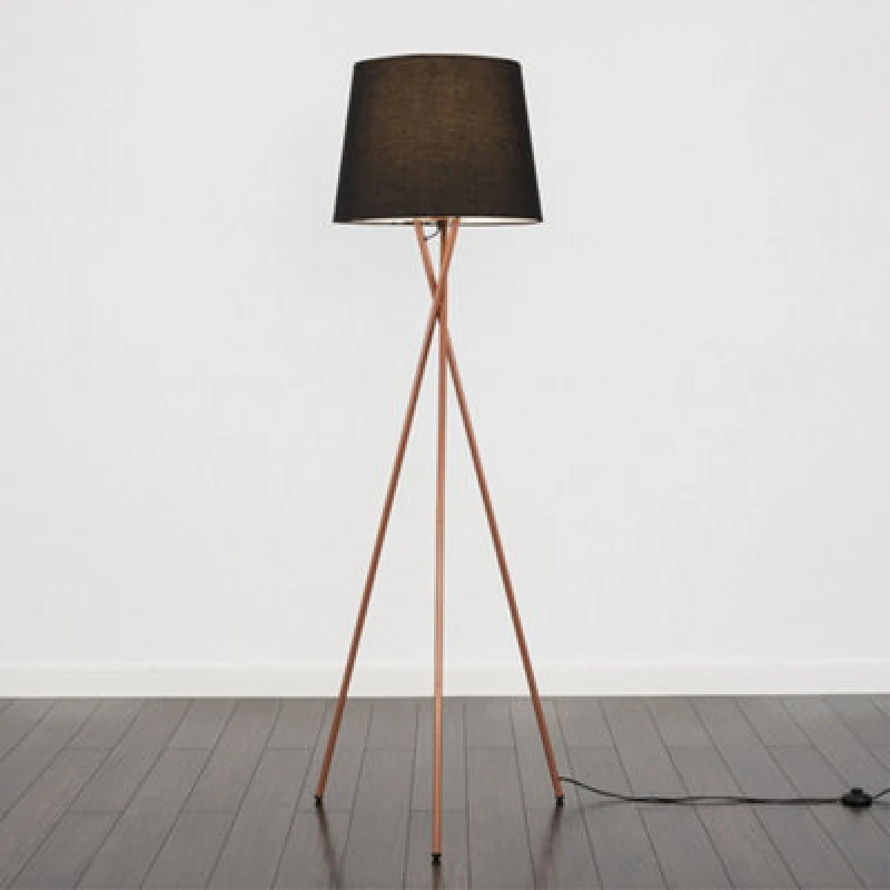 Image of ValueLights ValueLights Camden Copper Metal Tripod Floor Lamp with Tapered Shade and LED Bulb in Black One Size Unisex 5055759993276