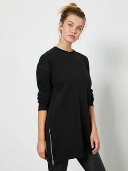 Image of Mint Velvet Longline Zip Sweat Top - Black, Size L, Women