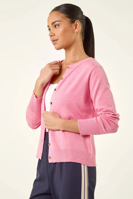 Image of Roman Womens Petite Buttoned Cardigan in Light Pink Size: 18 Light Pink Female 18