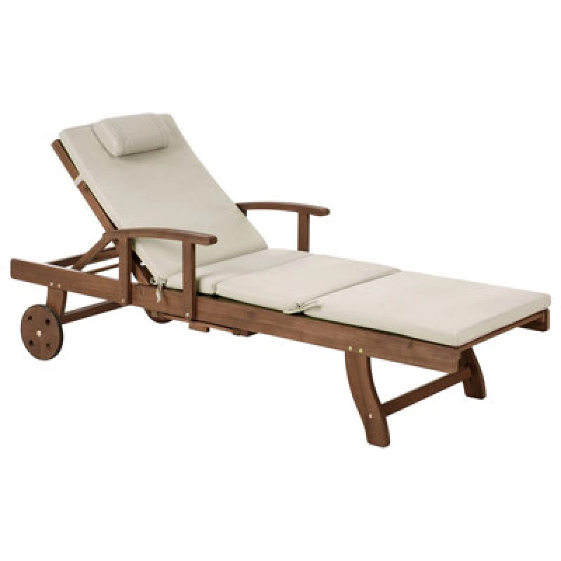Image of Beliani Sun Lounger With Cushion Amantea Premium Acacia Wood Taupe
