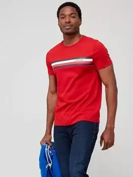 Image of Tommy Hilfiger Monotype Chest Stripe T-Shirt - Red, Red Size M Men