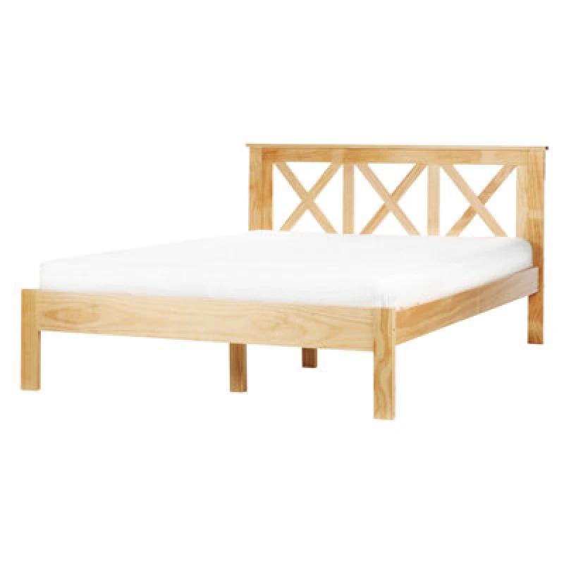 Image of Beliani Bed Pine Wood Tannay 140 X 200 Cm (Eu Double) Light Brown