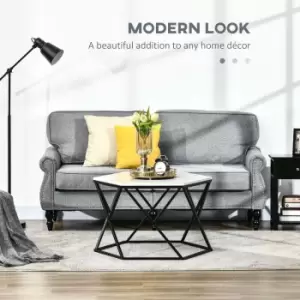 Image of Coffee Table Cocktail Table with High Gloss Marble Top Steel Frame White - Homcom