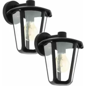 Image of Loops - 2 pack IP44 Outdoor Wall Light Black Glass Lantern 60W E27 Porch Lamp Down