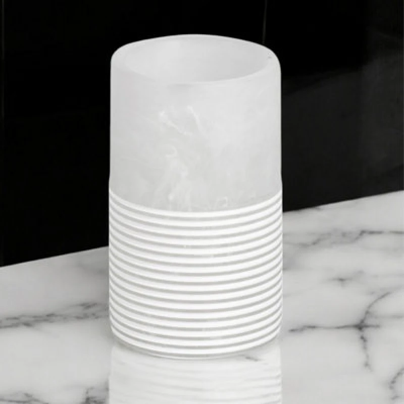 Image of Showerdrape Bianco Frost Onyx White Striped Tumbler