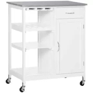 Image of HOMCOM Kitchen Trolley Utility Cart With Wheel Wine Rack Open Shelf and Cabinet