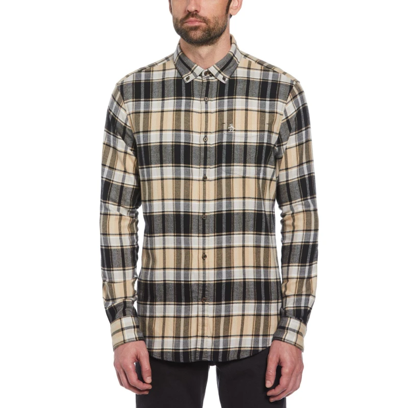 Image of Original Penguin Long Sleeve Flannel Shirt Black male