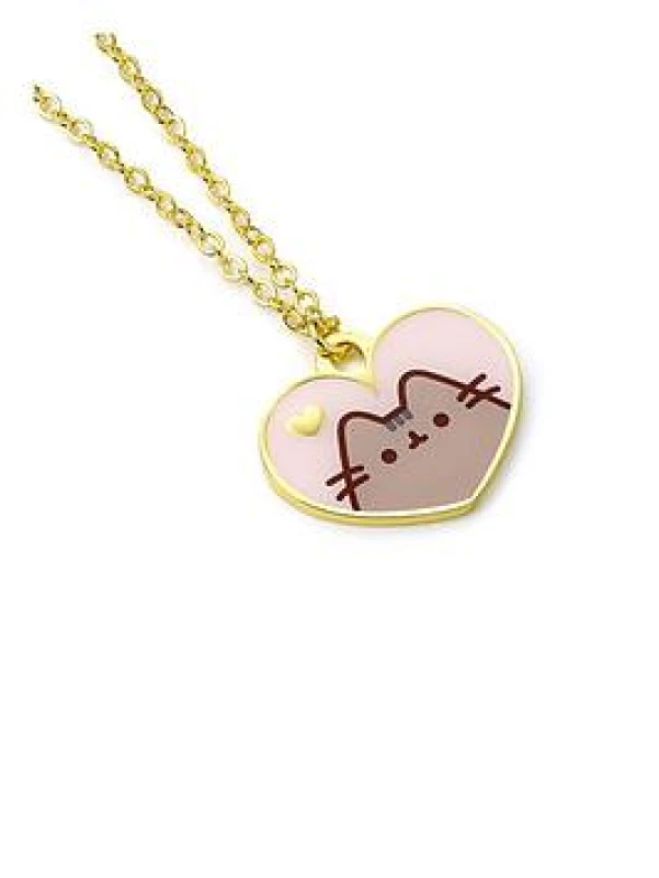 Image of Pusheen Pusheen Cat Pink Enamel & Gold Tone Heart Necklace