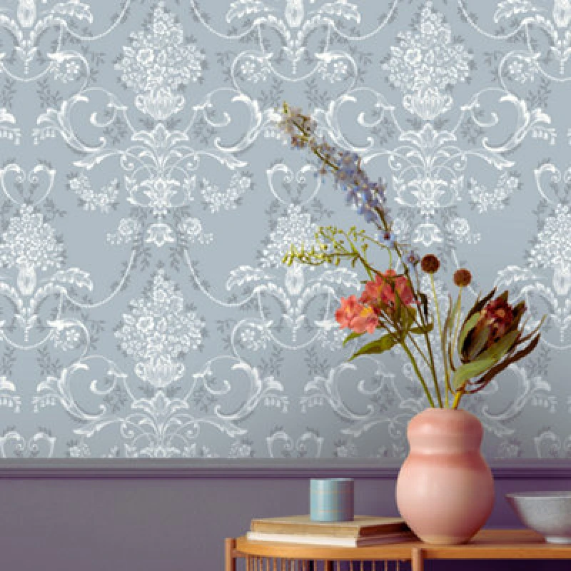 Image of Rasch Amelie Damask Floral Blue & White Wallpaper 260246