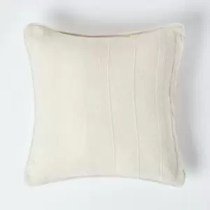 Image of HOMESCAPES Cotton Rajput Ribbed Natural Cushion Cover, 45 x 45cm - Natural