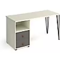Image of Rectangular Hairpin Desk White, Onyx Grey Drawers Wood/Metal Hairpin Legs Black Tikal 1400 x 600 x 730mm