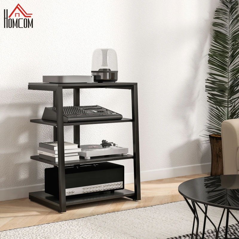 Image of HOMCOM HiFi Rack Stand w/ Power Strip Rack 4-Tier Record Player Stand Black TJ Hughes 5056725584108