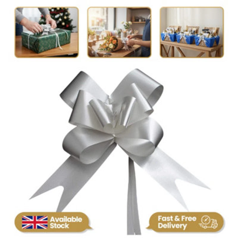 Image of Shatchi Large 30mm/3cm Ribbon Pull Bows Silver for All Occation Decoration , 40PK Silver unisex