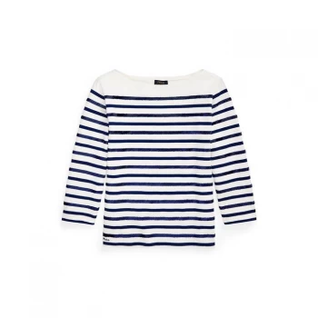 Image of Polo Ralph Lauren Stripe three quarter Sleeve T Shirt - Deck Wash White