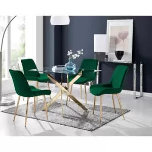 Image of Furniture Box Leonardo 4 Gold Dining Table and 4 Green Pesaro Gold Leg Chairs