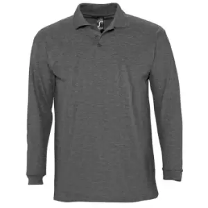 Image of SOLS Mens Winter II Long Sleeve Pique Cotton Polo Shirt (L) (Charcoal Marl)