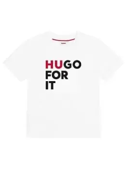 Image of HUGO Boys Go For It Logo T-Shirt - White, Size 10 Years