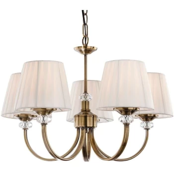 Image of Firstlight - Langham - 5 Light Multi Arm Chandelier Antique Brass, Pleated Cream Shades, E14