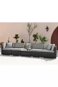 Image of ORLANDO Brown 4 Seater Modular PE Rattan Outdoor Garden Sofa Set with Glass Topped Coffee Table and Grey Cushions