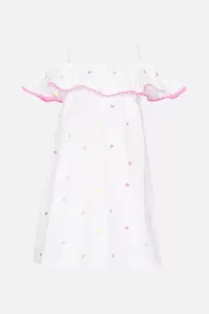 Image of Heart Embroidered Bardot Dress