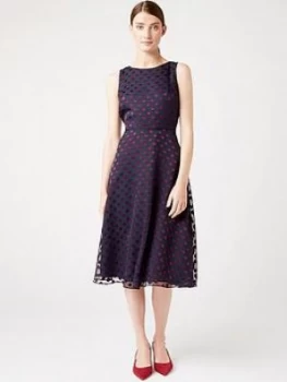 Image of Hobbs Spot Devore Adeline Dressdress - Navy/Burgundy
