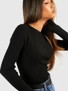 Image of Boohoo Rib Knitted Top - Black, Size 10, Women