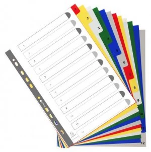 Image of Exacompta PP A4 Index 1-12 Coloured Tabs