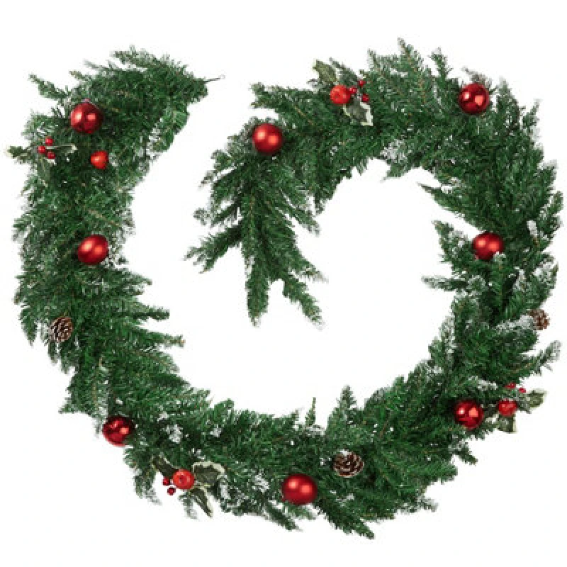 Image of Tectake Christmas Garland - Artificial, With Baubles, Pine Cones And Berries - Red/green