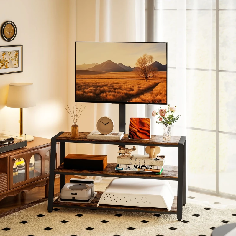 Image of HOMCOM HOMCOM TV Stand Cabinet with Swivel Bracket for 32 - 70" TVs in Brown Brown One Size Unisex 5063603976467