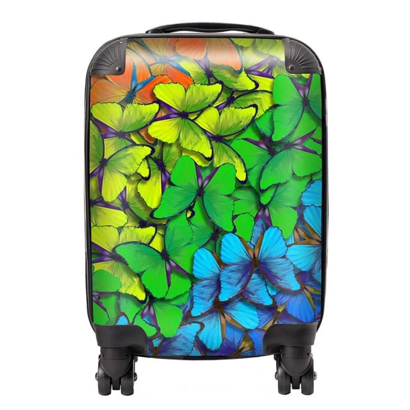 Image of Warren Reed - Designer Multicoloured Butterfly Pattern Suitcase in Green Size: Large Green Unisex Large