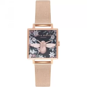 Image of Square Dial 3D Bee Rose Gold Mesh Watch
