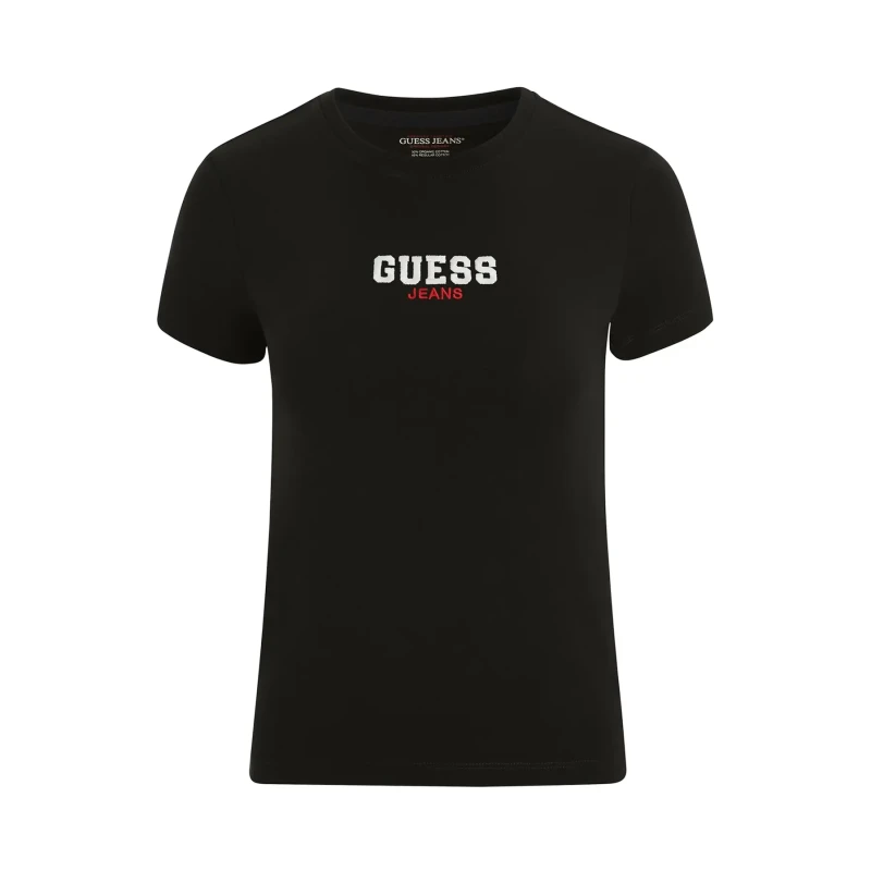 Image of Guess Slim ribbed embroidered T-Shirt For Her Guess Noir Female L