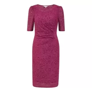 Image of Yumi Pink Ruched Lace Dress - Pink