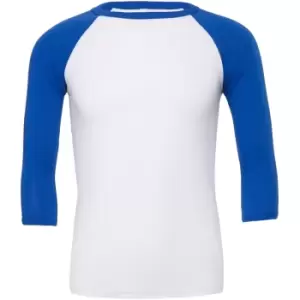 Image of Canvas Mens 3/4 Sleeve Baseball T-Shirt (S) (White/True Royal)