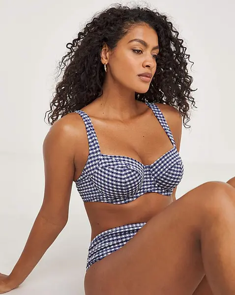 Image of Panache Panache Olivia Full Cup Wired Bikini Top Navy Gingham Female 32D LO95212