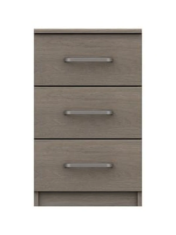 Image of One Call Reims 3 Drawer Bedside Ready Assembled Beige Grey Oak, Brown MNBGOB3