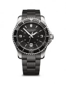 Image of Victorinox Victorinox Swiss Made Maverick Black Sapphire Glass 43Mm Date Dial Black Rubber Strap Watch