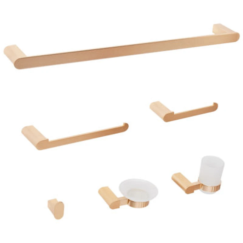 Image of Beliani 6 Piece Bathroom Hardware Set Paracas With Towel Bars And Hooks Gold