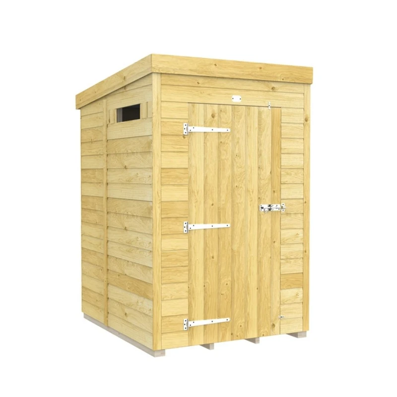 Image of Buttercup Farm 4 x 5 Feet Pent Security Shed - Single Door - L147 x W127 x H201cm in Brown Brown Unisex