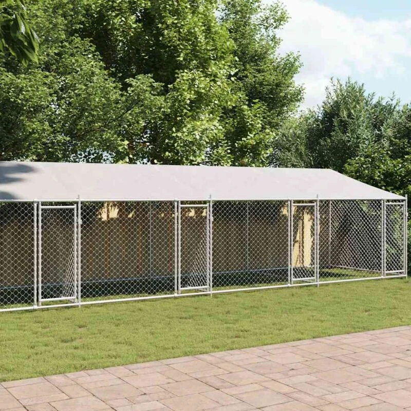 Image of VIDAXL Dog Cage with Roof and Doors Grey 12x2x2 m Galvanised Steel Vidaxl 3209567