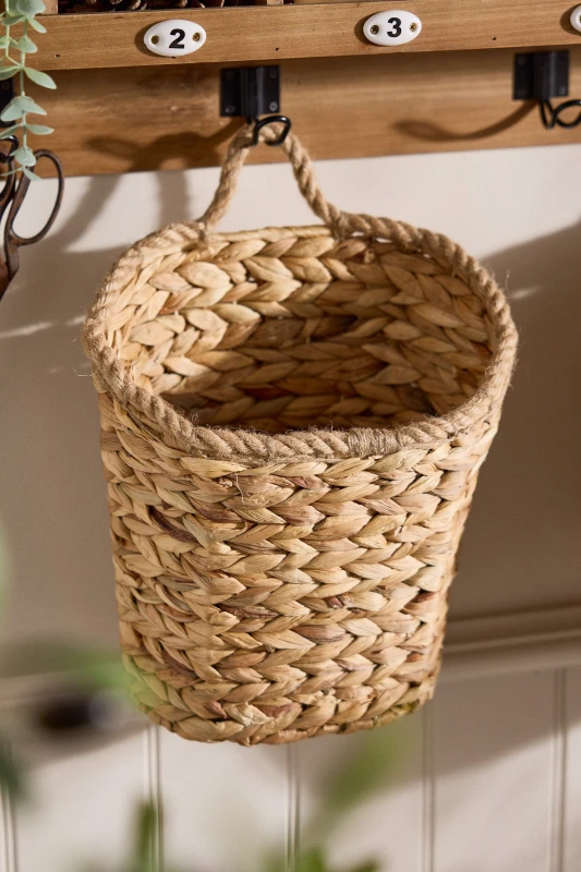 Image of Dibor Natural Woven Water Hyacinth Medium Wall Basket with Rope Detailin H29 x D14cm Natural Unisex