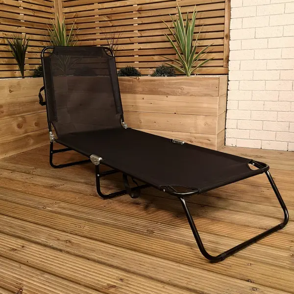 Image of Samuel Alexander Light Weight Folding Textoline Sun Lounger / Sunbed in Black Black