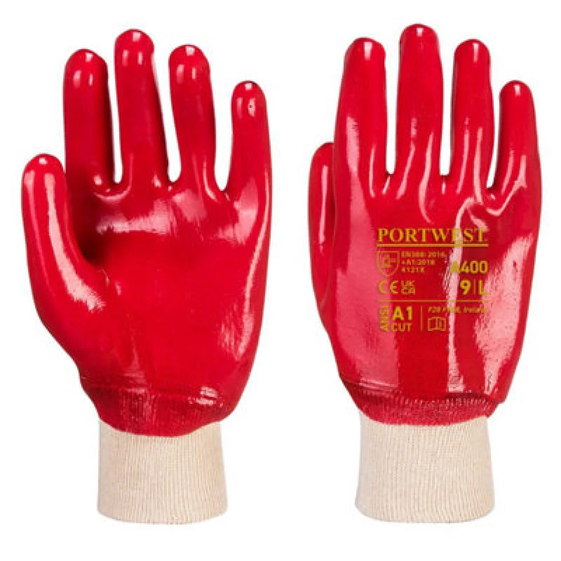 Image of Portwest Unisex Adult A400 Knitted Cuff Pvc Safety Gloves