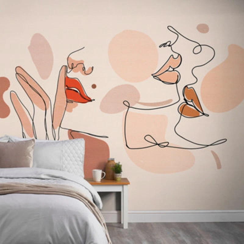 Image of Grandeco Abstract Faces Red Lip Make-Up 7 Panel Mural 3.71 X 2.8M, Nude