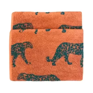 Image of Leopard Animal Jacquard Hand Towel Orange