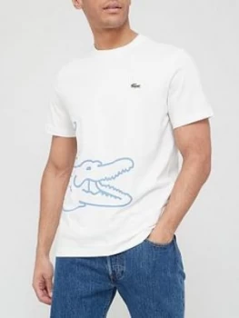 Image of Lacoste Oversized Croc Detail T-Shirt - Ecru