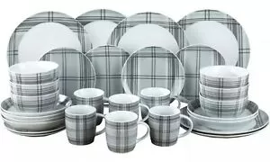Image of Waterside Grey Tartan 30 Piece Dinner Set