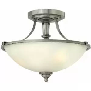 Image of Loops - 3 Bulb Semi Flush Light Etched Opal Glass Shade Nickel LED E27 60W