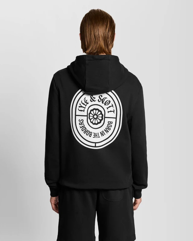 Image of Lyle & Scott Mens Graphic Badge Cotton Hoodie in Black