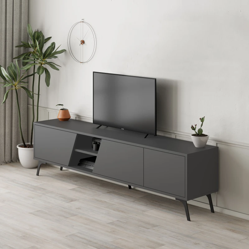 Image of Decortie Fiona' Modern TV Unit Multimedia Centre 180cm in Dark Grey Size: 2 Pack Dark Grey Unisex 2 Pack